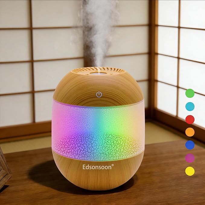 Volcano Flame Essential Oil Diffuser, Ultrasonic Aroma Diffuser with Multi Color LED Light, Wood Grain USB Cool Mist Humidifier, Silent Aromatherapy for Home & Office Gift