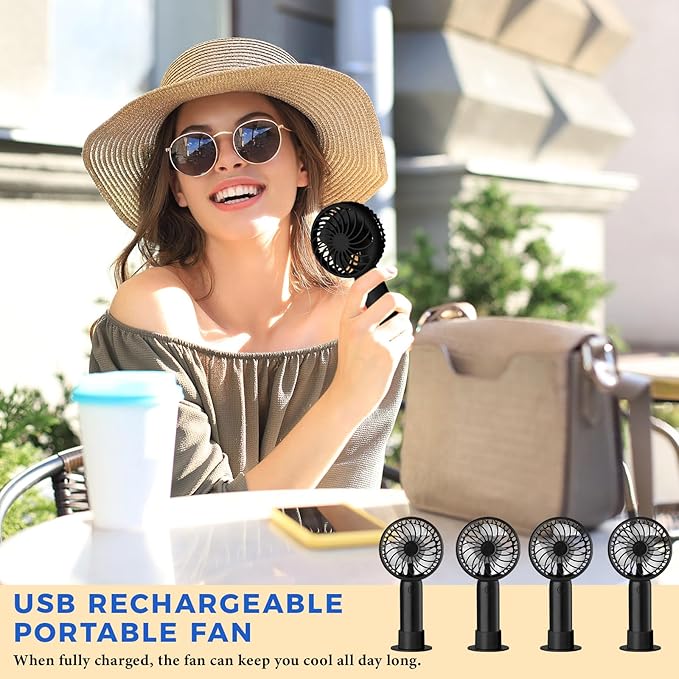 Tujoe 24 Pcs Mini Powerful Handheld Fan 3 Speed Personal Small Portable Rechargeable Fan with Base USB for Women Eyelash Makeup Office Travel Beach Indoor Outdoor (Black)