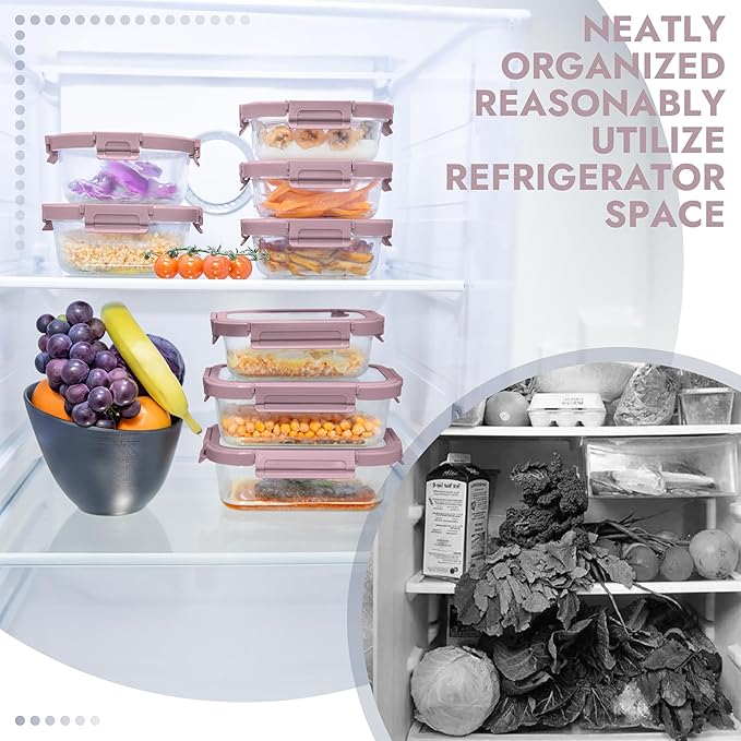 10-Pack Glass Food Storage Containers with Tempered Lids – Borosilicate, Airtight, Oven-Safe (-4°F~950°F), BPA-Free, 4.4 & 1.6 Cup, Leak-Proof
