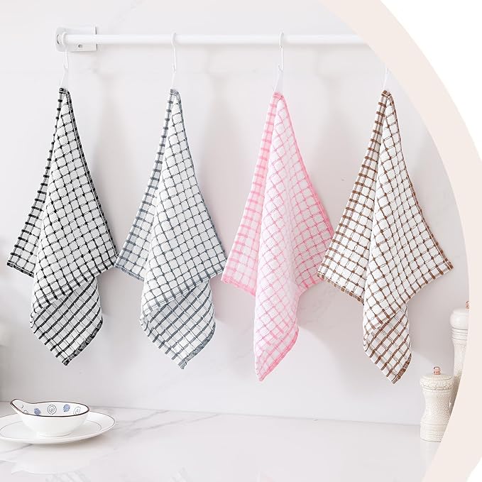 Kitinjoy Cotton 24 Pack Terry Kitchen Dish Cloths, 12 x 12 Inches Super Soft and Absorbent Dish Rags, Quick Drying Dish Towels for Washing Dishes, Mix Color