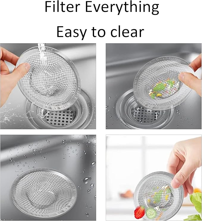 2PCS 4.4" Sink Strainer, Stainless Steel Mesh Kitchen Drain Filter, Round Basket Drain Catcher for Bathroom, Bathtub, Wash Basin, Floor Drain