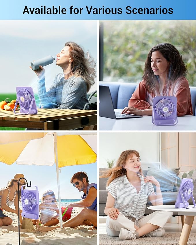 WHATOOK Desk Fan 2 Pack: 100 Speeds Stepless Control 5000mAh Battery Operated Portable Fan, Rechargeable Table Fan for Cruise Ship Essentials, Gift for Couples, Dorm, Office, Bedroom(Black and Purple)