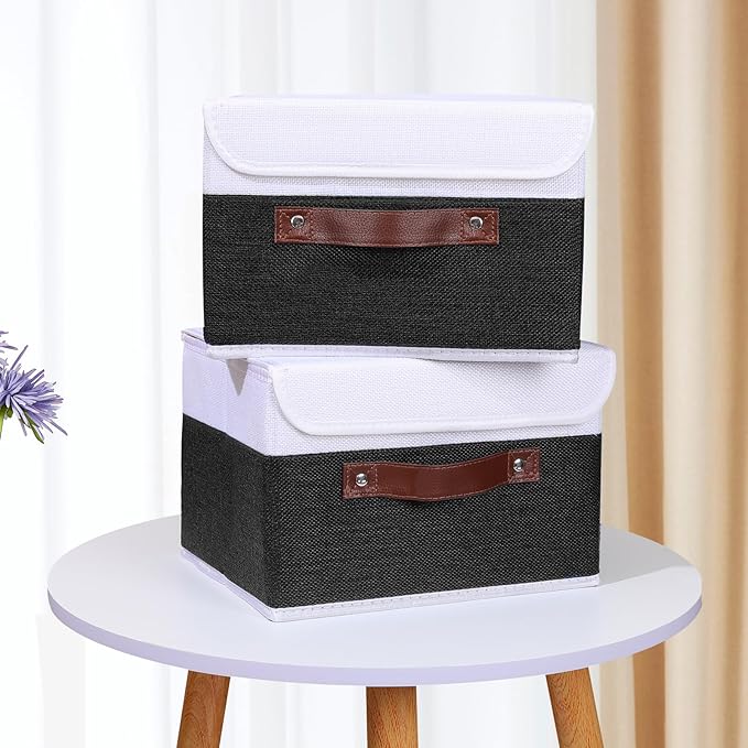 ANMINY 4 Storage Boxes - Small, Black/White - Home Closet Organizer