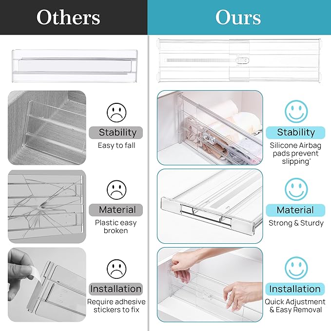 Vtopmart 6 Pack 6" Tall Upgrade Drawer Dividers for Big and Deep Drawer, 12.8"-22.3" Adjustable Expandable Dresser Drawer Organizer, Clear Plastic Separators for Dresser, Baby Supplies, Kitchenware