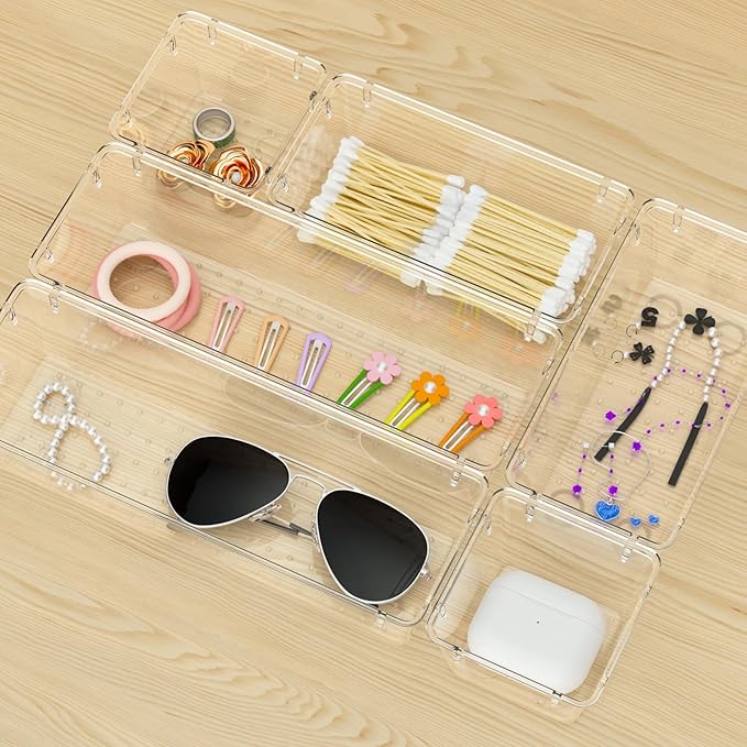 12 Pack Clear Drawer Organizer Set, Acrylic Drawer Storage Trays, Office