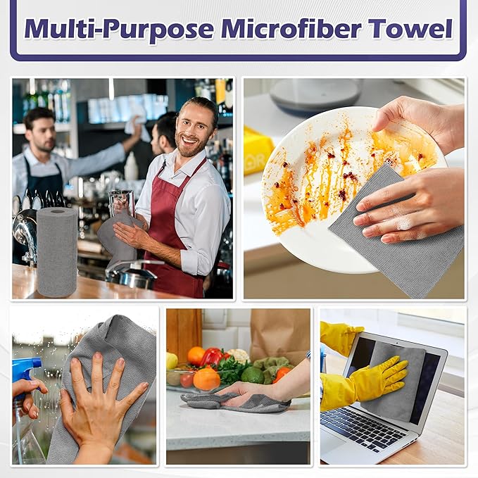 FIXSMITH Microfiber Cleaning Cloth Roll -75 Pack, Microfiber Towel Roll Tear Away, Reusable Cleaning Rags, Microfiber Towels for Cars, Dish Rags Dust Cloths for Kitchen, Home, Auto 11.5 x 11.5 inch