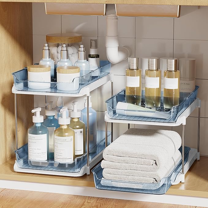 Delamu 2-Tier Multi-Purpose Bathroom Under Sink Organizers and Storage, Stackable Kitchen Pantry Organization