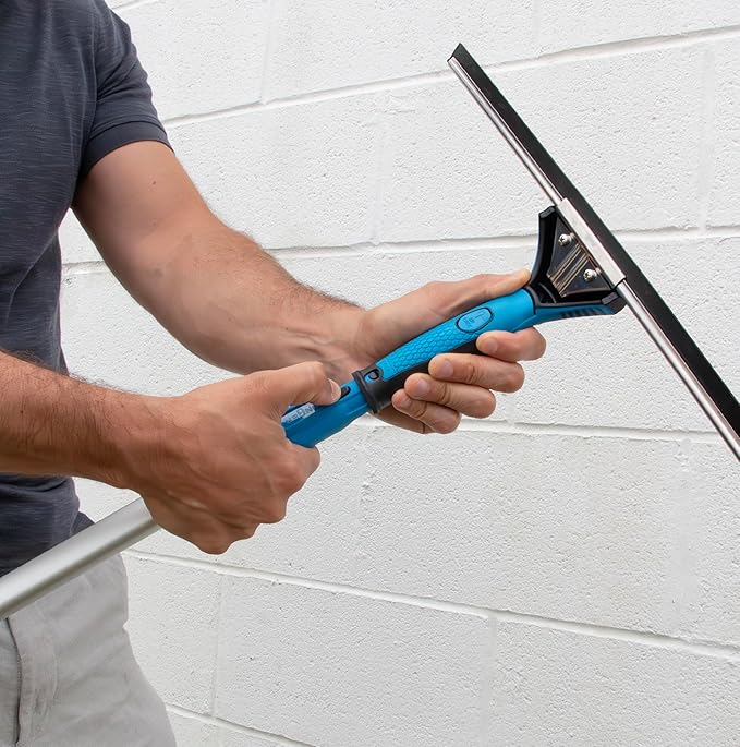 Unger Professional Connect and Clean 18” Grip Swivel Window, Glass Squeegee, and 8’ Pole, 180-Degree Pivoting Handle with Lock