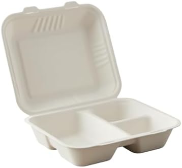 Pack of 200 9x9 3-Compartment Bagasse Clamshell Box Eco-Friendly Biodegradable Microwave & Freezer Safe Ideal for Takeaway Catering & Events Sustainable Disposable Food Container