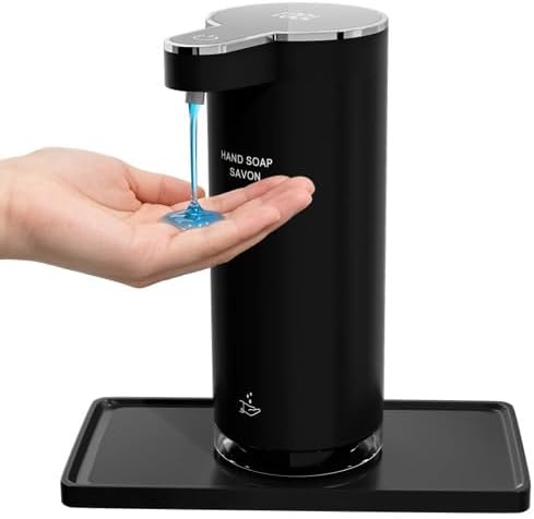 ZAVENT™ Touchless Automatic Soap Dispenser with Compact Black & White Organizer Tray for Kitchen & Bathroom Countertop, Stainless Steel Sensor Dispenser, Modern Design