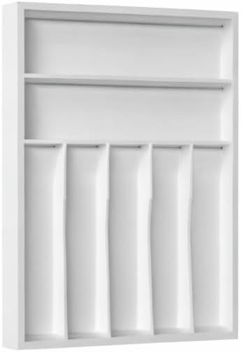Utensil Organizer Silverware Drawer Organizer - 7 Slots Bamboo Cutlery Organizer Multi-Purpose Silverware Divider for Kitchen Flatware, Hair Accessories, Repair Tools, Art Set W13”x L17” (White)