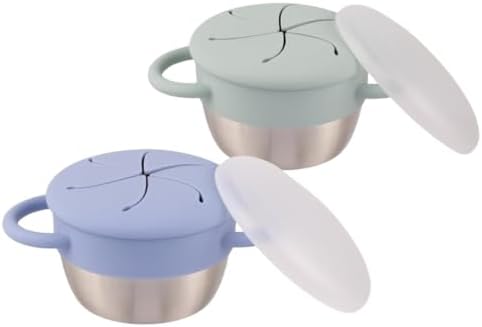 Kids/Toddler Stainless Steel Snack Cups + Travel Lids | 2pk