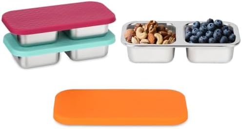 3 Pack Stainless Steel Snack Containers with Lids - 2 Compartment
