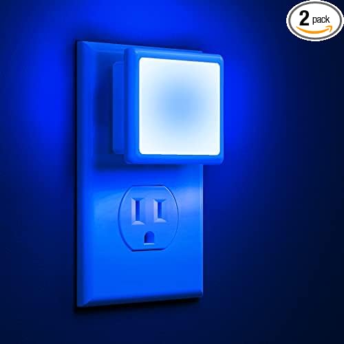 L LOHAS LED Blue Night Lights Plug into Wall 2-Pack, 0.3W Plug in Night Light, Dusk to Dawn, Bright Nightlight Auto-On/Off, for Adults Kids Room Bedroom Bathroom Hallway Kitchen, Non-Dim