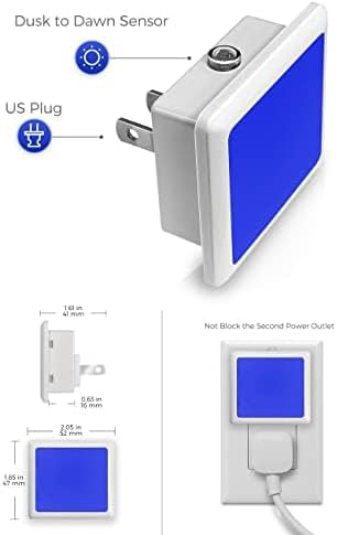 L LOHAS LED Blue Night Lights Plug into Wall 2-Pack, 0.3W Plug in Night Light, Dusk to Dawn, Bright Nightlight Auto-On/Off, for Adults Kids Room Bedroom Bathroom Hallway Kitchen, Non-Dim