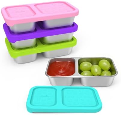 2 compartment Reusable Kid Lunch Snack Containers with Silicone Lid