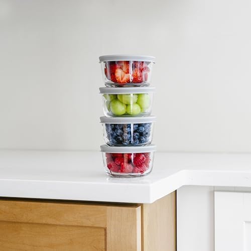 DURA LIVING 8-Piece Glass Food Storage Containers Set (4 Containers + 4 BPA-Free Lids) | 7-Ounce, Leakproof | Microwave, Freezer