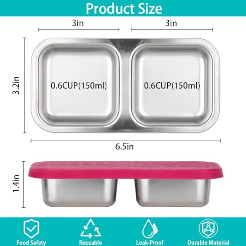 3 Pack Stainless Steel Snack Containers with Lids - 2 Compartment