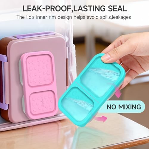 2 compartment Reusable Kid Lunch Snack Containers with Silicone Lid