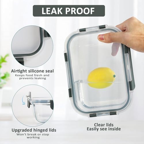 10 Pack,22 oz Glass Food Storage Containers with lids, Gray