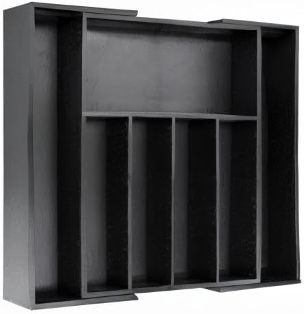 VaeFae Premium Bamboo Drawer Organizer, Expandable Silverware Drawer Organizer, Cutlery Tray with Dividers for Kitchen Utensils (Black, Large)