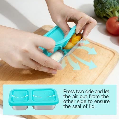 2 compartment Reusable Kid Lunch Snack Containers with Silicone Lid