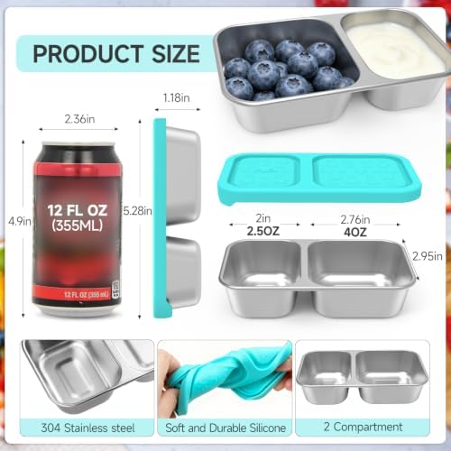2 compartment Reusable Kid Lunch Snack Containers with Silicone Lid
