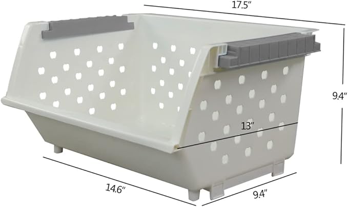Kekow 4-Pack Plastic Large Stacking Organizer Basket, Stackable Storage Basket, White