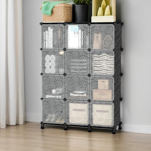 12 Cube Storage Organizer with Doors, DIY Plastic Closet Shelf