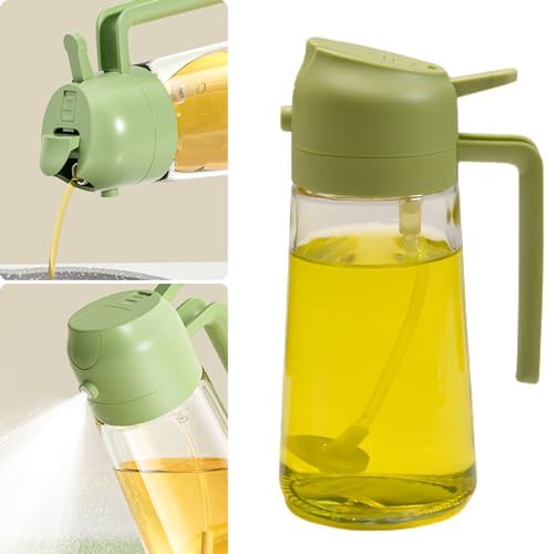 2 in 1 Oil Dispenser and Oil Sprayer, Oil Dispenser for Kitchen Spray, 2 in 1 Glass Oil Sprayer & Dispenser for Cooking, Cooking Oil Sprayer and Pourer (Green)