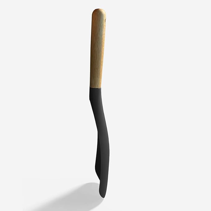 VOVOLY Cooking Spoon for Nonstick Cookingwares, Silicone Spatula Spoon for Mixing, Scoop, and Scrape, (Black-2 pack, 11.4'')