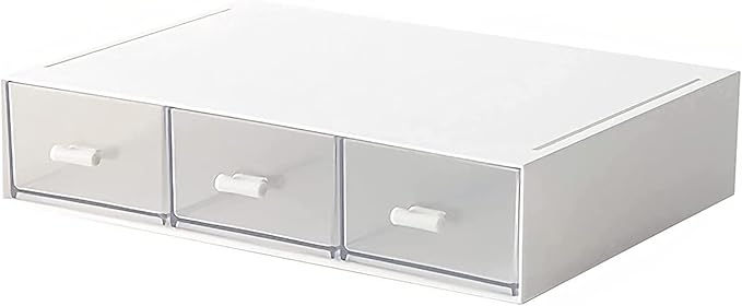 Desk Organizer-Stackable Storage Drawers, Plastic Compact Desk Storage Box Perfect for Collection Small Item/Cosmetic Office Organizer - 3 drawers (White)