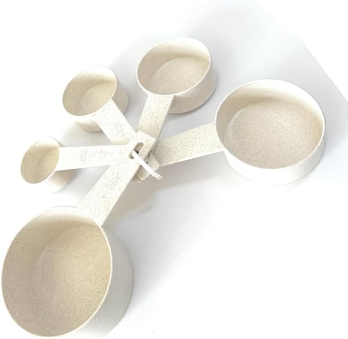 10 pcs Wheat Straw Measuring Cups and Spoons Set, Made of Natural Wheat Straw Fiber and Food Grade PP Material, BPA Free, Stackable, Microwave, Freezer and Dishwasher Safe, Cream Color