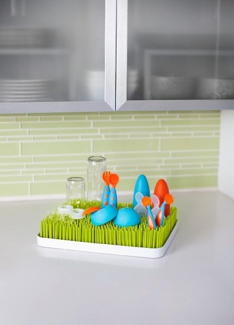 Boon Lawn Countertop Baby Bottle Drying Rack with Antimicrobial Tray - Spring Green - Bottle Rack and Organizer - Baby Feeding Essentials