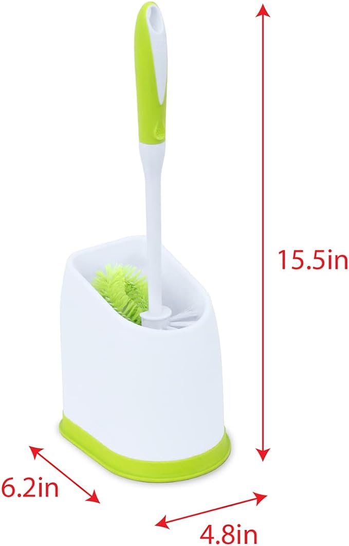 Pine-Sol Toilet Bowl Cleaner Brush with Holder | Heavy Duty Cleaning Wand with Under The Rim Scrubber, Non-Slip Handle, Storage Caddy | Bathroom Supplies, Yellow, Green