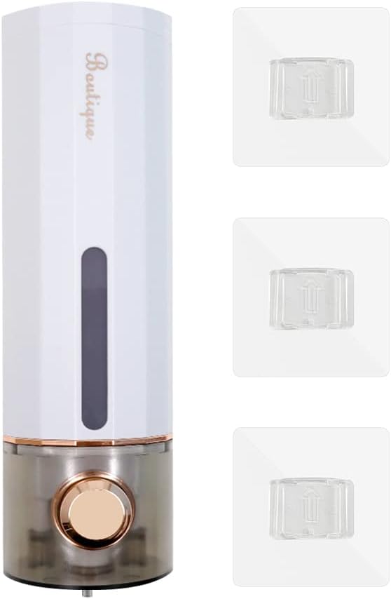 Liquid Soap Dispenser Wall Mount 450ml/15oz, Luxury Shower Hand Soap Dispenser, Self Adhesive Shampoo Dispenser with 3pcs Adhesives for Bathroom, Kitchen, White