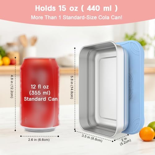 3-Pack Large Stainless Steel Snack Containers with Silicone Lids - 15oz Reusable Small Food Storage Deli Containers for Snacks & Meal Prep, Leak-Proof, Easy Open & BPA-Free (440ML)