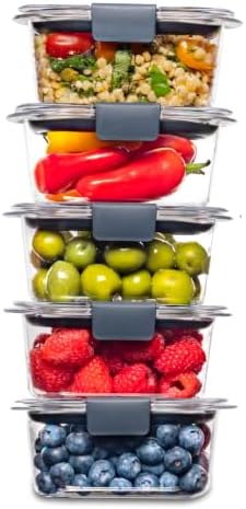 Brilliance BPA-Free Food Storage Containers Multi Pack, 1.3 Cup Plastic Containers with Lids, 5 Pack, Leak Proof, Microwave & Dishwasher Safe