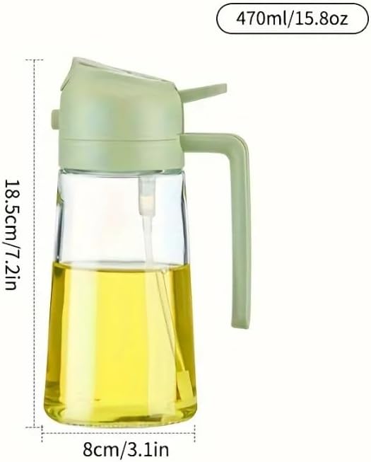 16oz/470ml Glass Olive Oil Sprayer for Cooking – 2 in 1 Oil Dispenser Bottle, Dual Spray & Pour, Food Grade, Leakproof Kitchen Oil Spray Bottle for Air Fryer, Salad, BBQ
