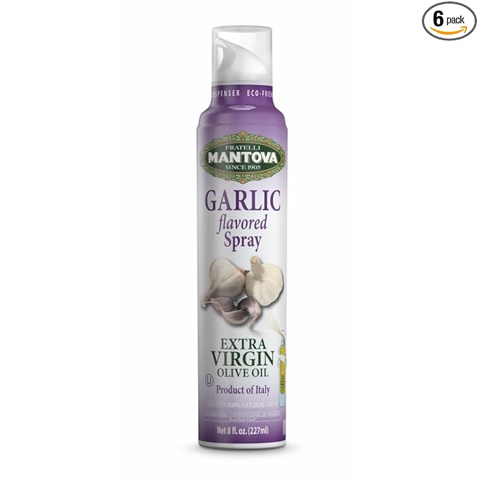 Mantova Extra Virgin Olive Oil Spray with Garlic, Pack of 6 of 8 oz Cans, Non-GMO, Kosher, Italian