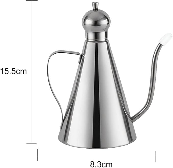 Stainless Steel Oil Bottle with Long Spout & Handle - Leakproof Olive Oil Dispenser, 350ml Kitchen Pouring Pot for Vinegar/Soy Sauce