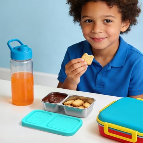 2 compartment Reusable Kid Lunch Snack Containers with Silicone Lid