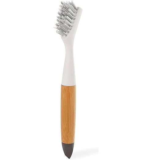 Full Circle Micro Manager, Deep Cleaning Brush for Crevices, Shower, & Grout, Tough Bristles, Sustainable Bamboo Handle, White