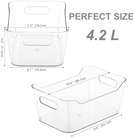 12 Pack Plastic Storage Bins, Multi-Use Organizer Bins, Pantry Organizer, Clear Storage Containers for Home, Kitchen, Office, Cabinet, Shelf and Fridge Organization