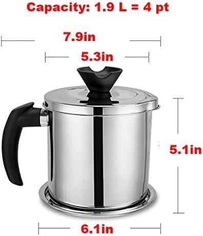 LI-GELISI Oil Storage Grease Keeper, Grease Strainer Pot Grease Container with Mesh Strainer (1.7 L)