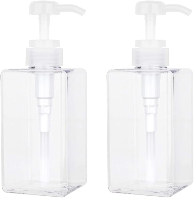 Pump Bottle, Refillable Plastic Empty Lotion Soap Dispenser Liquid Container for Bathroom Shampoo and Body Wash, 15oz/450ml Clear 2 Pack