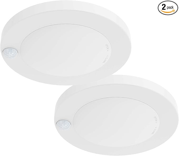 ZAGO LED 6" 120 Volts Closet Light Wired, PIR Motion Sensor Ceiling Disc Light, 15W, 1100 Lumens, CRI>80, 5000K Daylight White for Closet, Laundry, Garage, Pantry, Wet Location, ETL, White, 2 Packs
