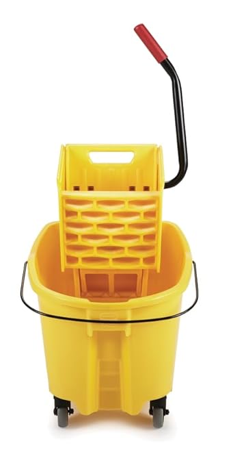 Rubbermaid Commercial Products WaveBrake 26 Qt. Side-Press Mop Bucket and Wringer Combo on Wheels, Yellow, for Professional/Industrial/Business Heavy-Duty Floor Cleaning/Mopping