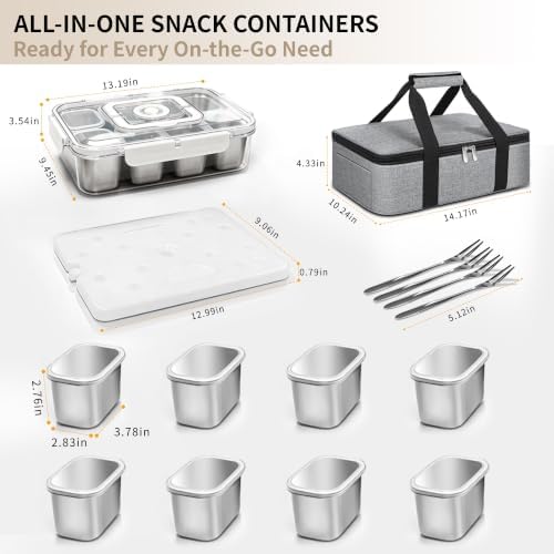 Stainless Steel Snack Box Container with Ice Pack, Insulated Bag&4 Forks