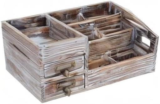 Liry Products Rustic Torched Wooden Desktop Organizer Dark Brown Tabletop